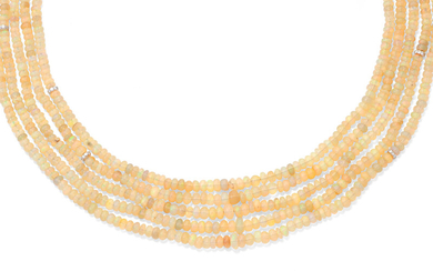 A five-strand opal bead necklace