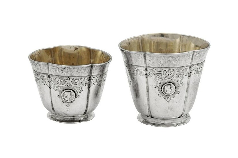 A graduated pair of early 18th century German silver