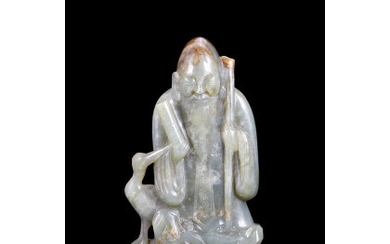A green jade carving of a wise man (defects) China, 19th century (h. 15 cm.)