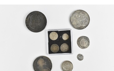 A group of English and British silver coinage to include a h...
