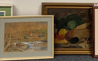 A group of four framed paintings, largest 56 x 43cm.