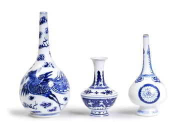 A group of three Chinese blue and white vases Qing dynasty, 18th...