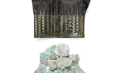 A grouping of raw turquoise with artisan's file set