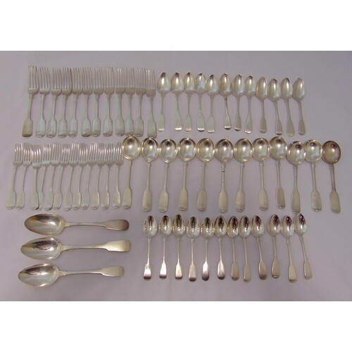 A hallmarked silver mixed antique quantity of fiddle pattern...