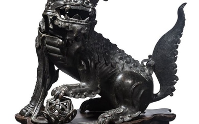 A large Chinese foo dog as an incense burner made of bronze, Qing Dynasty, 18th century