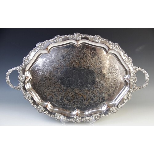 A large twin handled silver-plated presentation tray, 19th c...