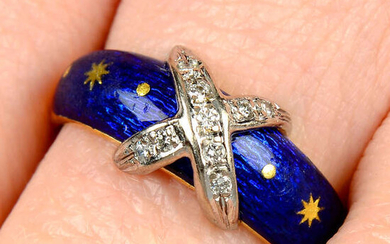 A limited edition diamond and blue enamel ring, by Victor Mayer for Fabergé.