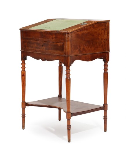 A mid 19th century mahogany polished birch Late Empire writing desk. H. 124. W. 80. D. 64 cm.