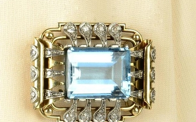 A mid 20th century 14ct gold and platinum aquamarine