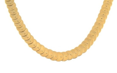 A mid 20th century 18ct gold disc-link necklace.Italian...