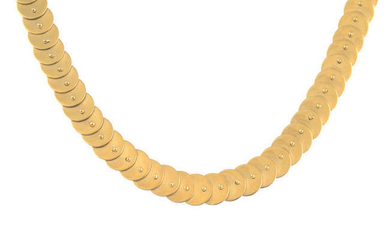 A mid 20th century 18ct gold disc-link necklace.