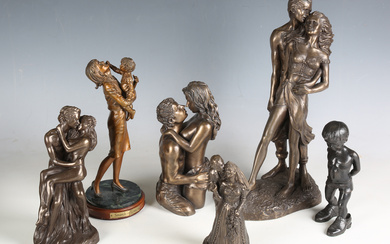 A modern brown patinated cast bronze figure group of a mother and child by Franklin Mint, titled