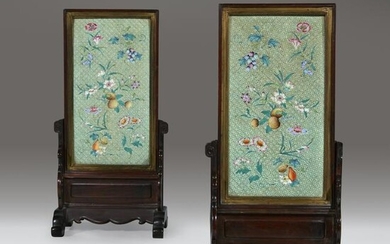 A pair of Chinese enameled copper mirror-back table