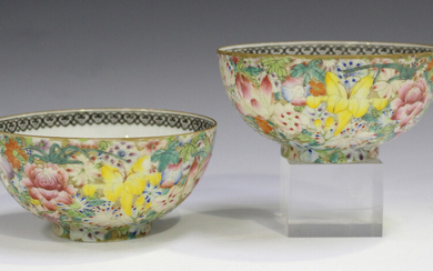 A pair of Chinese famille rose eggshell porcelain bowls, mark of Qianlong but probably Republic peri