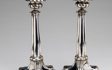 A pair of Dutch silver candlesticks