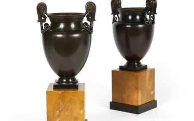 A pair of Neoclassical bronze and marble vases