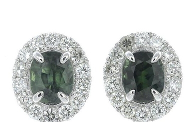 A pair of green sapphire and brilliant-cut diamond
