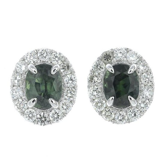 A pair of green sapphire and brilliant-cut diamond