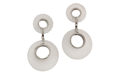 A pair of rock crystal and diamond earrings