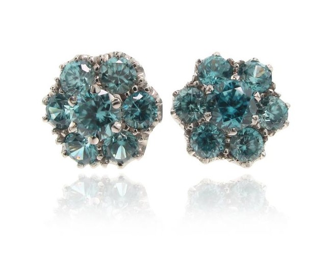 A pair of zircon cluster ear studs, set...