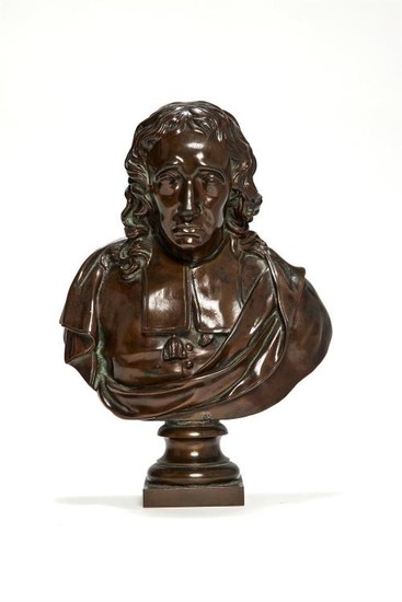 A patinated bronze bust of John Milton after John Cheere (1709-1787), cast by Ferdinand Barbedienne, late 19th century