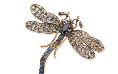 A sapphire and diamond dragonfly brooch,, circa 1890