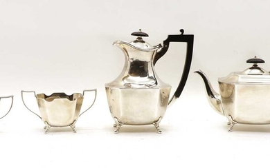 A silver four piece tea service of angular form