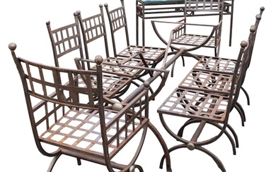 A suite of painted metal garden furniture, late 20th century...