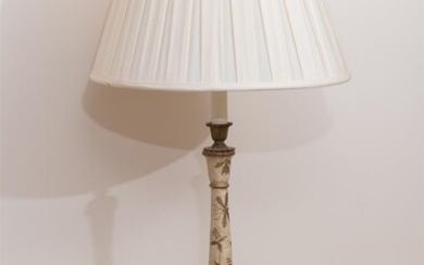 A tall Grecian style lamp with cream shade and painted...