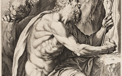 AGOSTINO CARRACCI Saint Jerome. Engraving, circa 1602. 384x276 mm; 15 1/4x10 3/4 inches,...