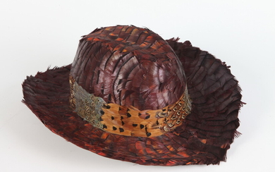 ALBRIZIO NEW YORK COWBOY HAT ENTIRELY DECORATED WITH FEATHERS. Estimate...