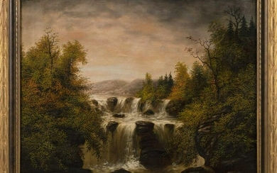 AMERICAN SCHOOL (19th Century,), Mountain waterfall.