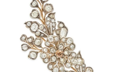 AN ANTIQUE DIAMOND EN TREMBLANT BROOCH in yellow gold and silver, designed as a spray of foliage