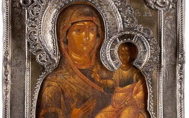 AN ICON SHOWING THE SMOLENSKAYA MOTHER OF GOD WITH A