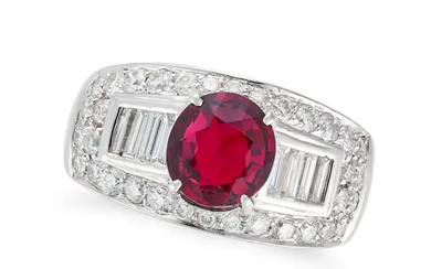 AN UNHEATED RUBY AND DIAMOND RING set with a round ...