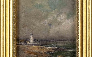 ARTHUR VIDAL DIEHL (Massachusetts/New York/England, 1870-1929), Lighthouse on a rocky coast., Oil on