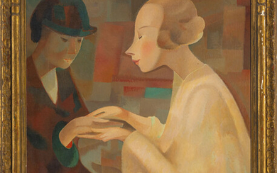 Alice Bailly (1872-1938), "Berne la Jolie, Mains et visages", huile sur toile, signée, contresignée au verso,81x65 cm
