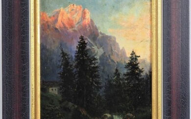 Alpenlandschaft am Abend mit Bergbach - sign. "A. Rößler - Gruner"