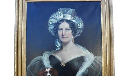 American School: Woman & Dog - Painting