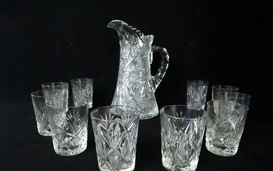 American brilliant cut crystal pitcher & tumblers