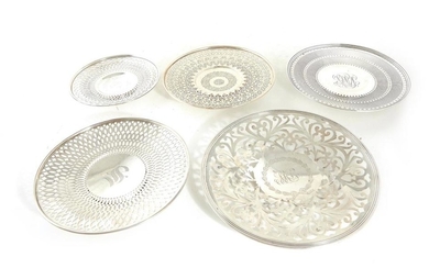 American reticulated silver footed tazzas or cake plates (5pcs)