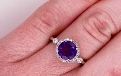 Amethyst Diamond Ring, Halo, Round, Engagement Ring Purple, 2.00 Carat Total Wt