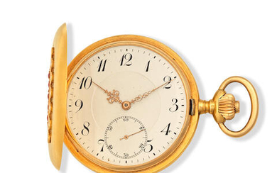 An 18K gold keyless wind full hunter pocket watch with diamond decoration