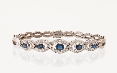 An 18K white gold bracelet set with oval faceted sapphires and brilliant-cut diamonds, Stockholm