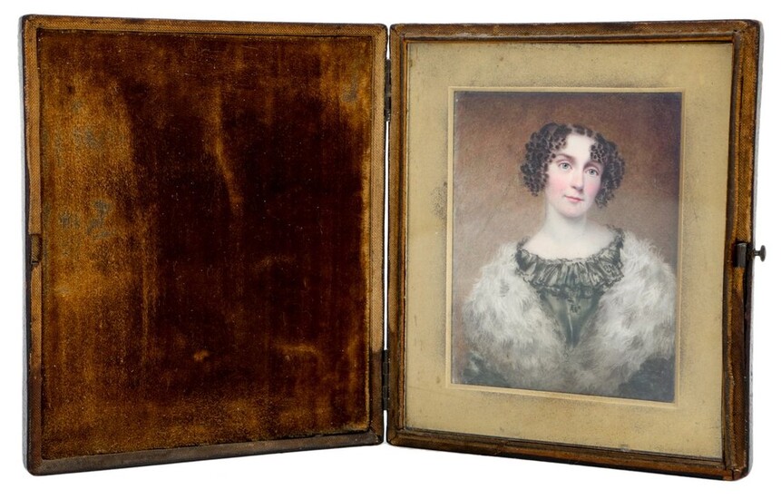 An 18th Century Portrait Miniature Miniature portrait of a young unknown women, dressed in a la...
