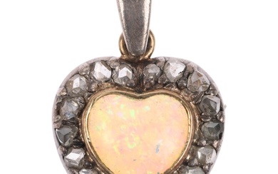 An Antique opal and diamond heart cluster pendant, set with ...