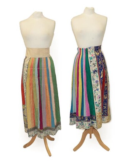 An Early 20th Century Chinese Embroidered Silk Skirt Panel, in figured silk of yellow, red,...