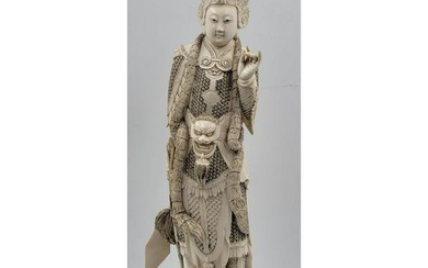 An Impressive And Fine Chinese Carved Figure Of A Warrior 24" Tall