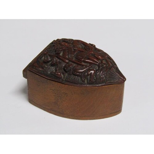An early 19c walnut table snuff box with a hinged coquilla n...