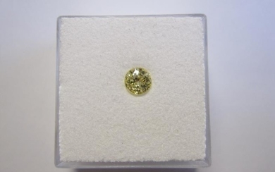 An unmounted fancy intense yellow brilliant-cut Diamond, 0.34ct accompanied...
